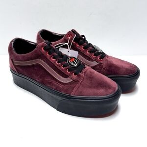 Vans x Disney Old Skool Stackform Shoes Burgundy Velvet Black Unisex